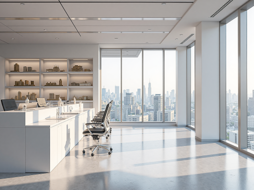 Executive office with premium desk, corporate workspace, professional business environment, modern design